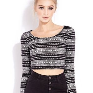 Black & White Long Sleeve Crop Top